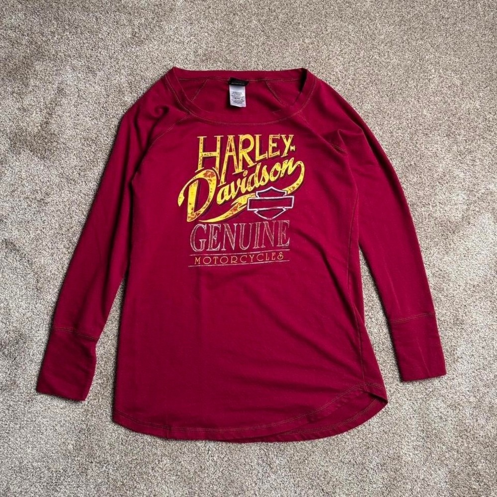 RED HARLEY DAVIDSON "SANDY'S" FLAME RAGLAN LONG SLEEVE